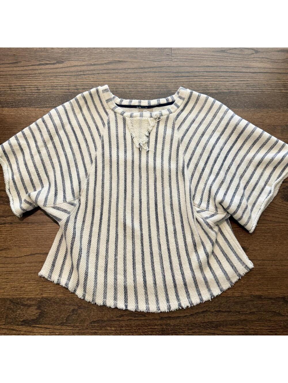 New Anthropologie Dolan Coastal Stripes Terry Frayed Top Size XL